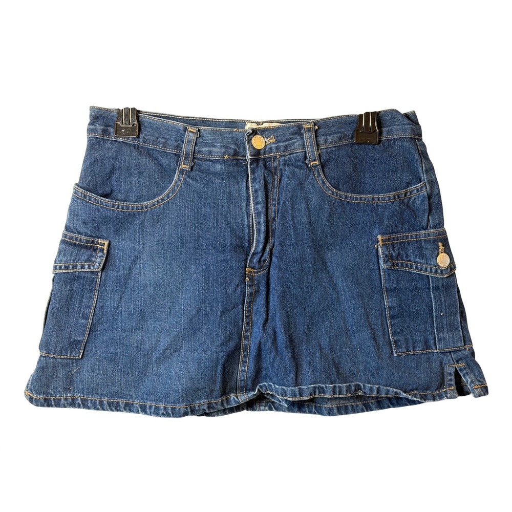 VTG In Charge Denim Mini Skirt Blue Y2K Cargo Pocket Utility Aesthetic Girls  11